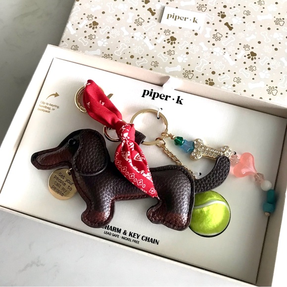 Piper K Dachshund Doggie Tennis Ball Rhinestone Key Chain Bag Charm